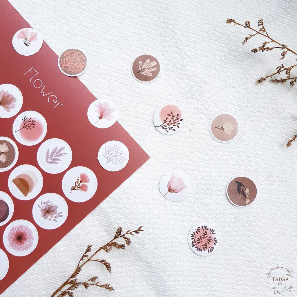 Set 5 sticker hình tròn miếng dán chấm round sticker nhãn dán tròn hoa bầu trời galaxy emoji trang trí sổ tay, thiệp DIY