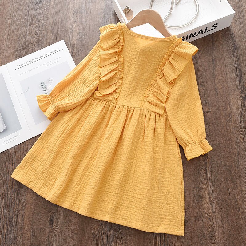 Đầm công chúa BEAR LEADER bằng cotton tay dài màu trơn phong cách xuân thu cho bé gái