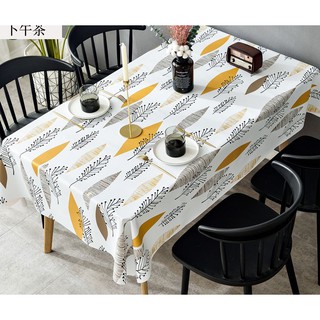 KPV006 Khăn trải bàn chống thấm SISTER'S nhựa cao cấp PVC pha vải tùy chọn kích thước Họa tiết lá vàng sọc dọc