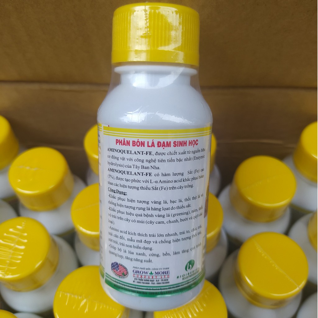 Phân Bón Growmore Amino Quelant Fe chai 100ml, Biến Vàng Thành Xanh, Khắc Phục Hiện Tượng Thiếu Sắt