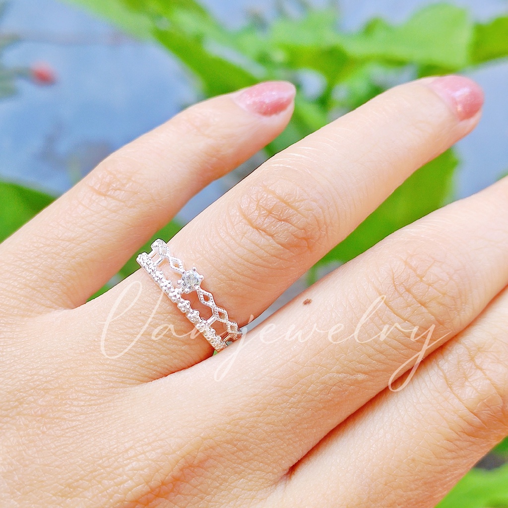 Nhẫn bạc nữ Nhẫn vương miện Công chúa bạc ta Van Jewelry V10007 free size tự điều chỉnh size tay