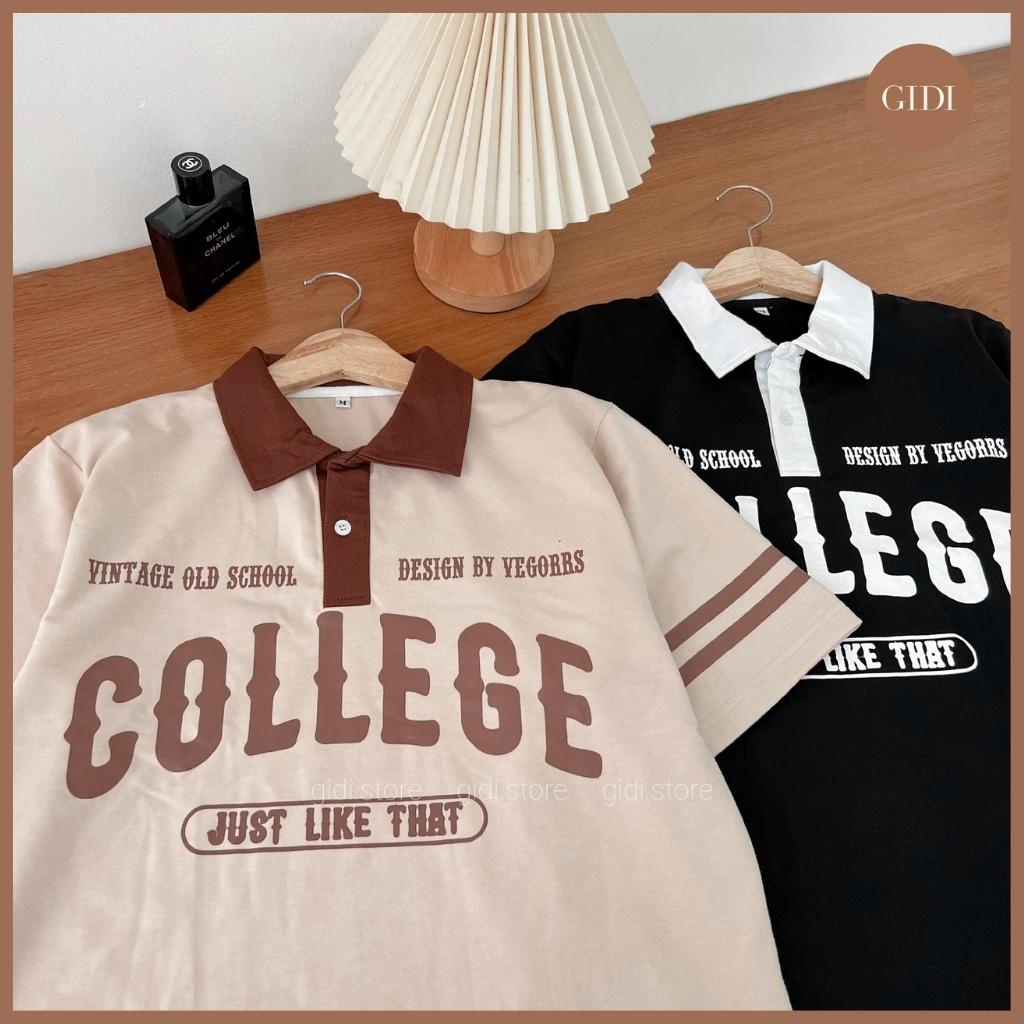 Áo Phông Polo COLLEGE Nam Nữ Unisex form rộng - áo thun có cổ vải thun da cá tici dày dặn, co giãn GIDI