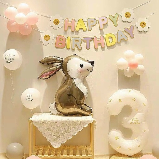 Bóng nhôm thỏ trắng xám 55cm trang trí sinh nhật HPBD