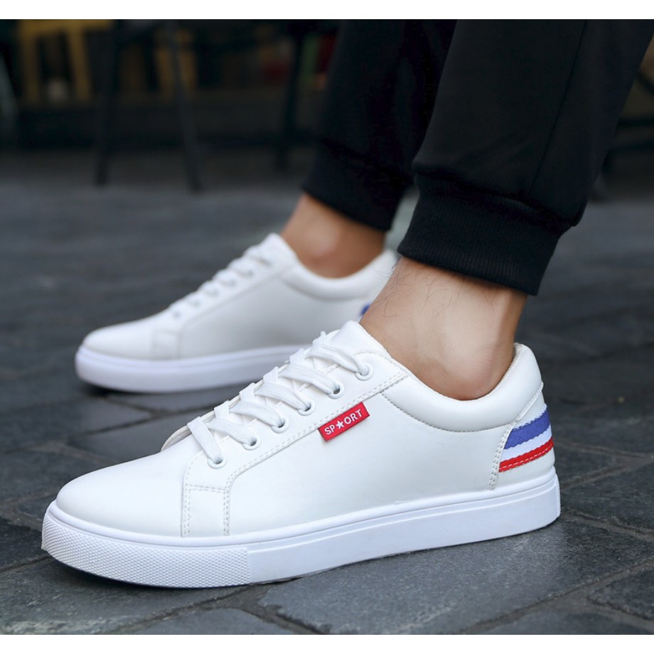 GIẦY SNEAKER DA ( Trắng / Đen ) Thể Thao Nam phong cách Korea 2018