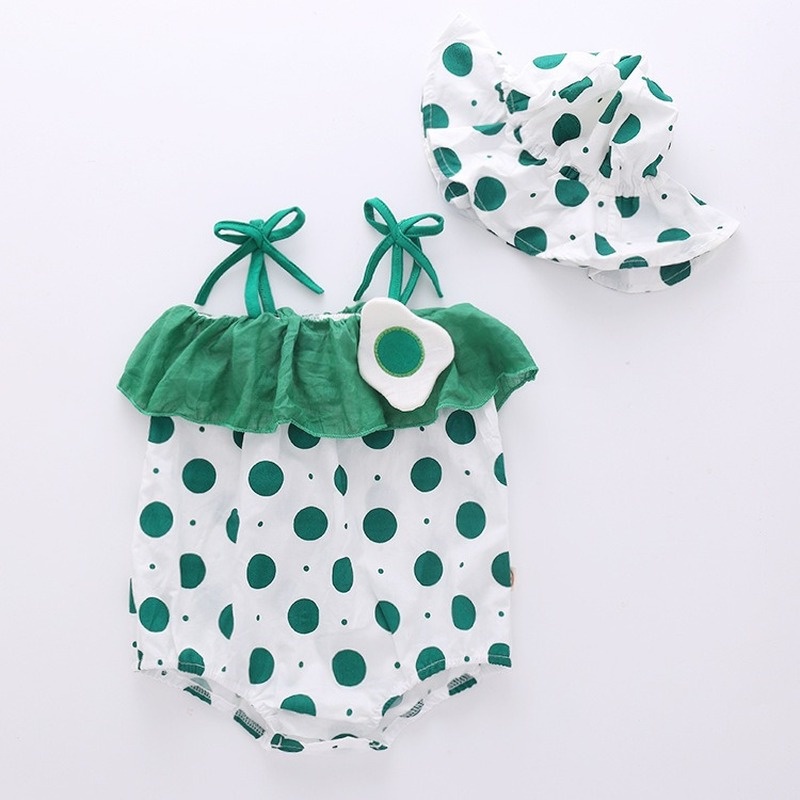 Set đồ mùa hè 2 món gồm áo liền quần không tay + mũ công chúa dễ thương cho bé gái sơ sinh