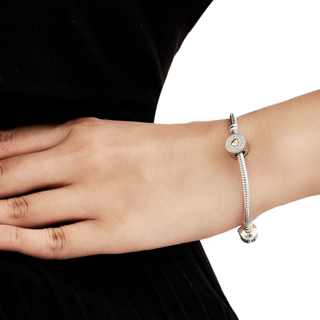 Hạt charm xỏ DIY PNJSilver hình tròn trái tim vàng 00XMW060015