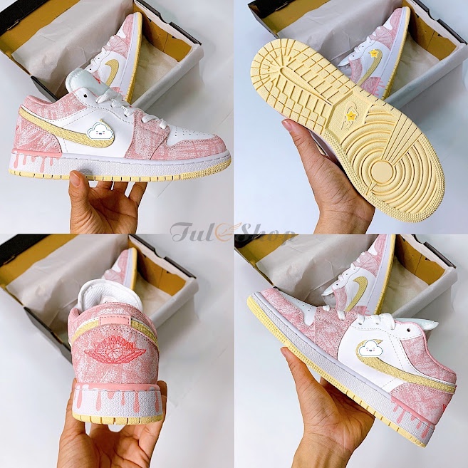 Giày Air Jordan 1 Hồng Vảy Sơn Cổ Thấp , Giày Sneaker JD1 Low Paint Drip Hàng Chuẩn Full Box Bill