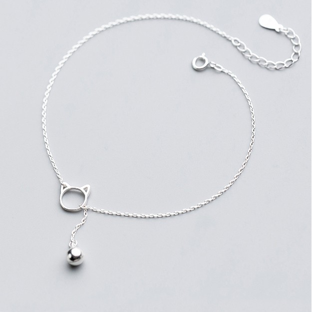 Lắc Chân Bạc Nữ Bạc 925 Thiết Kế Mèo Và Chuông - Lắc chân nữ bạc đẹp dễ thương