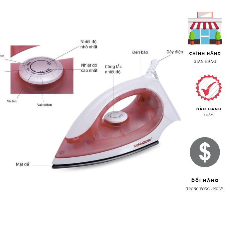 Bàn là Sunhouse SHD1072, bàn ủi khô Sunhouse SHD1072 - Cam Kết Chính Hãng - Bảo Hành Chính Hãng