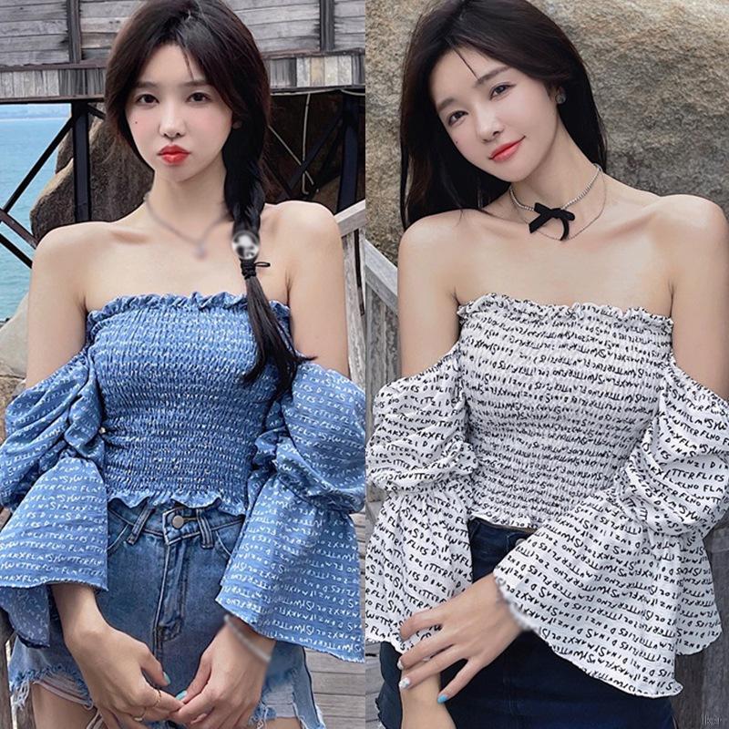 Áo Croptop Trễ Vai In Chữ Gợi Cảm Cho Nữ
