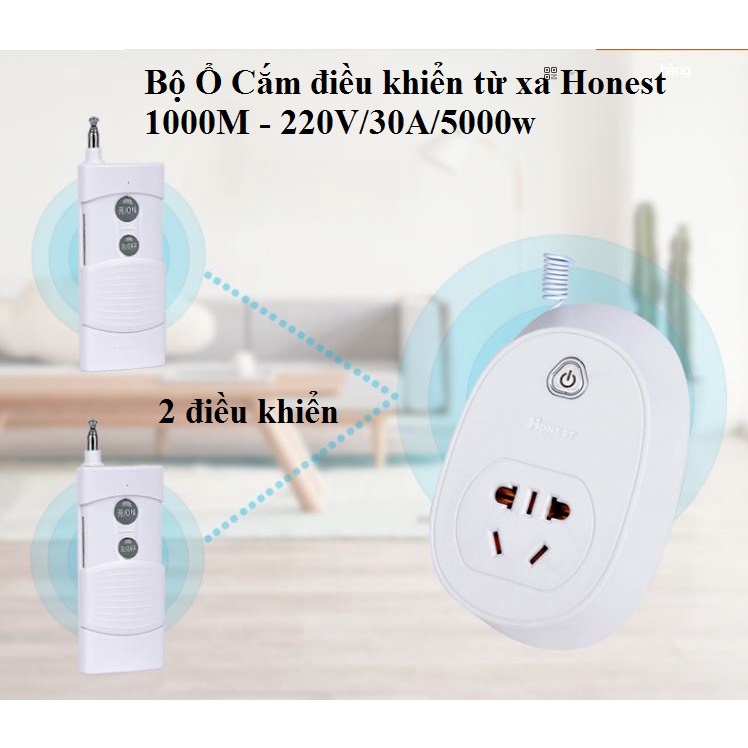 Ổ Cắm Điều Khiển Từ Xa 1ĐK,2ĐK Công Suất Lớn Honest 220v/30A/5000W - 1000m mẫu mới nhất có học lệnh