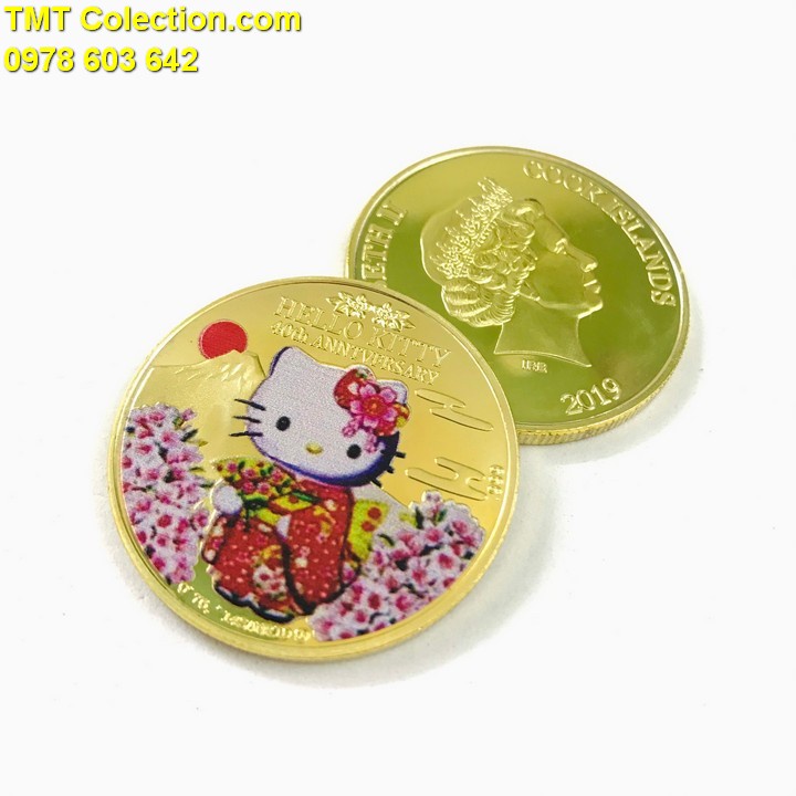 Xu kỷ niệm Mèo Kitty Vàng Dùng để sưu tầm, giải trí trang trí bàn sách, bàn làm việc - TMT Collection - SP005312