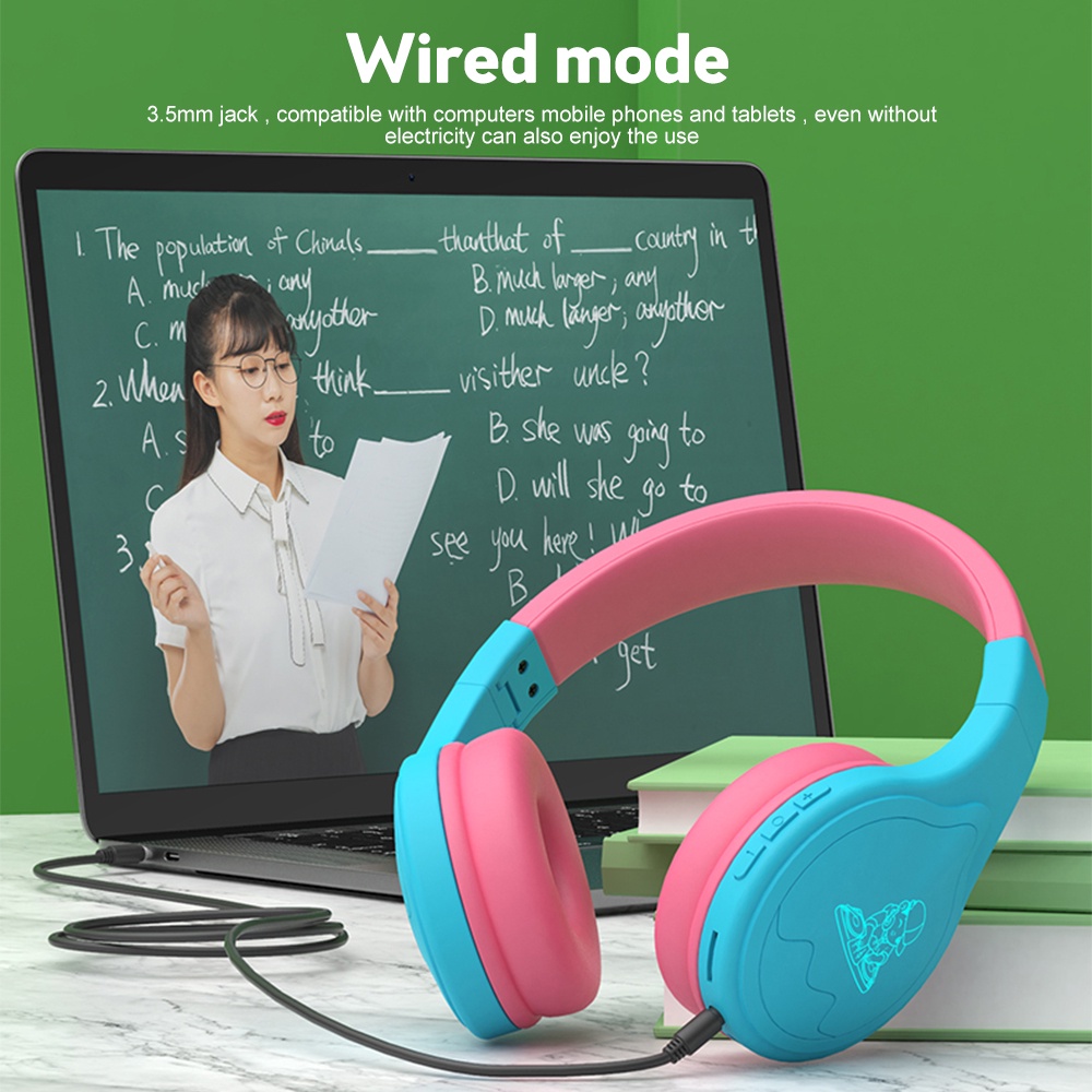 VIRWIR Tai nghe chụp tai kết nối bluetooth không dây màu dạ quang tiện dụng cho học sinh/trực tuyến