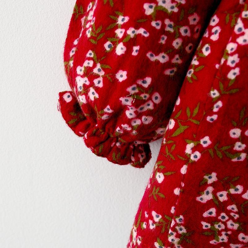 đầm công chúa Công Chúa Tay Dài Hoạ Tiết Hoa Phong Cách Hàn Quốc Cho Bé Gái