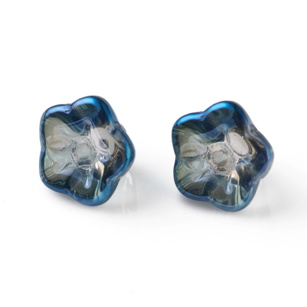 Set 10 hạt pha lê mạ điện hình hoa loa kèn màu xanh lam prussian kích thước 8.5x8x5.5mm lỗ 1mm