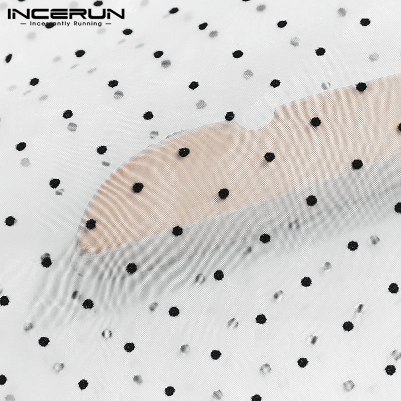 INCERUN Áo Thun Tay Lửng Xuyên Thấu Họa Tiết Chấm Bi Thời Trang Mùa Hè Cho Nam