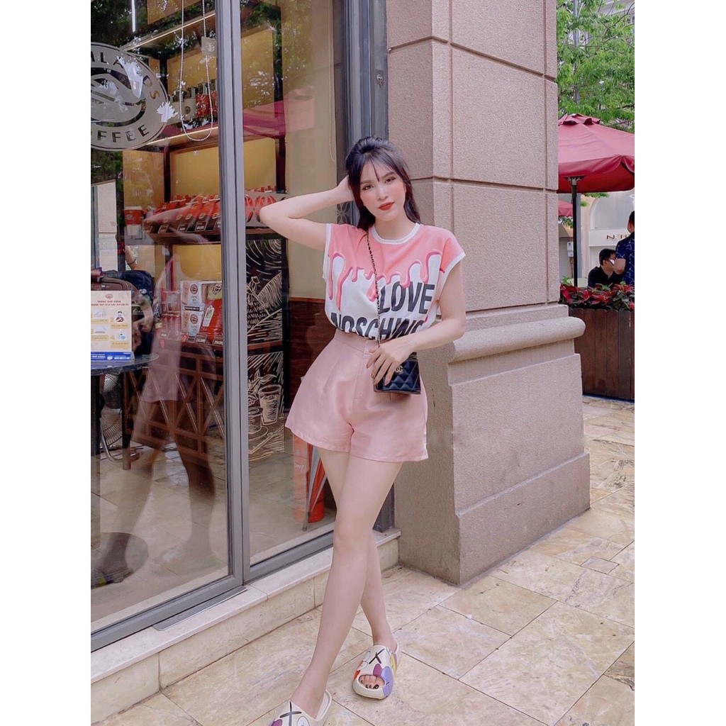 Bộ Đồ Nữ, Quần Sooc Mix Áo Thun, 2 Màu, Phù Hợp, Đi Dạo, Đi Chơi, Mặc Ở Nhà. COS S1010 | BigBuy360 - bigbuy360.vn