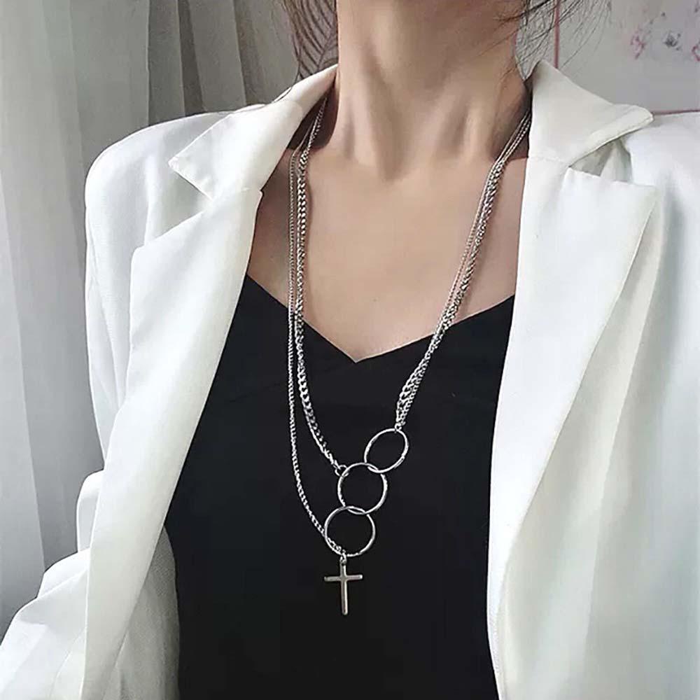 Vòng Cổ Choker Hai Lớp Mặt Tròn Bằng Kim Loại Thời Trang Cho Nữ