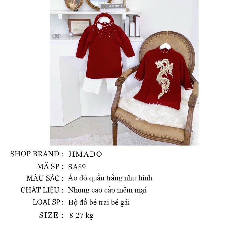 Quần áo trẻ em bộ đồ cho bé trai gái nhung đỏ in hình rồng may mắn siêu xinh JIMADO SA89