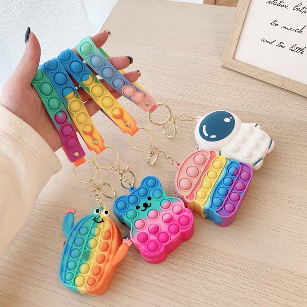 Túi đựng tiền xu mini bằng silicon có móc khóa hình phi hành gia xương rồng dễ thương