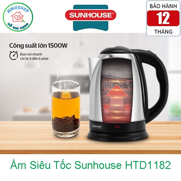 Ấp Nước Siêu Tốc Sunhouse Inox SHD 1182, Binh Đun Nước Siêu Tốc TIết Kiệm Thời Gian