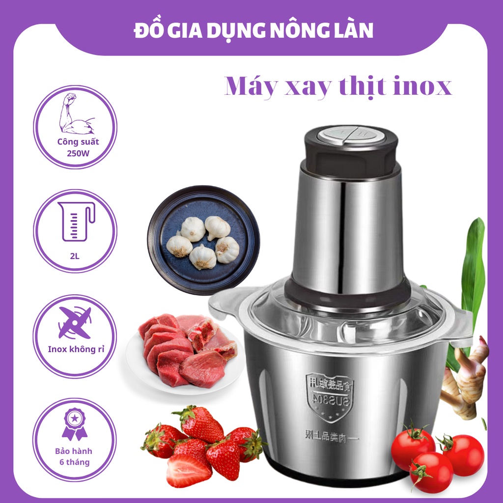 Máy xay thịt đa năng NLSHOP 2L inox 4 lưỡi dao thép không gỉ, máy xay đa năng xay sinh tố xay thịt xay ngũ cốc