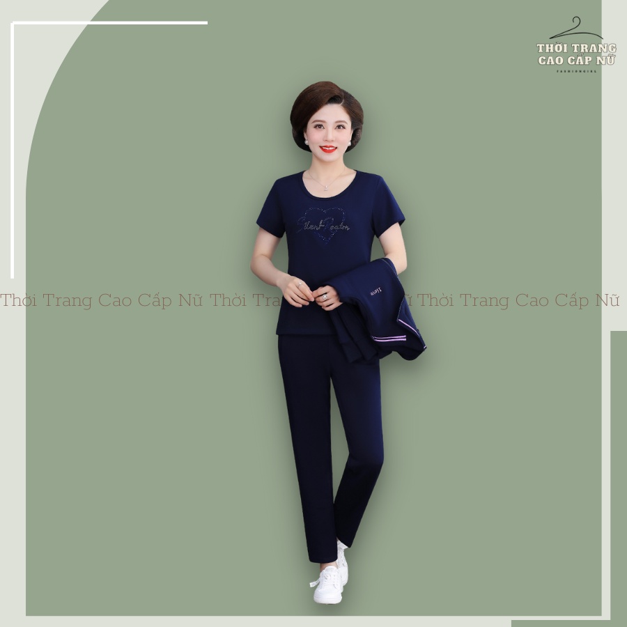 Bộ Thu Đông Nữ Bộ Nỉ Da Cá Dày Dặn, Bộ Mặc Nhà Trung Niên Dành Cho Bà Cho Mẹ Bigsize Màu Xanh Than Và Ghi TN25