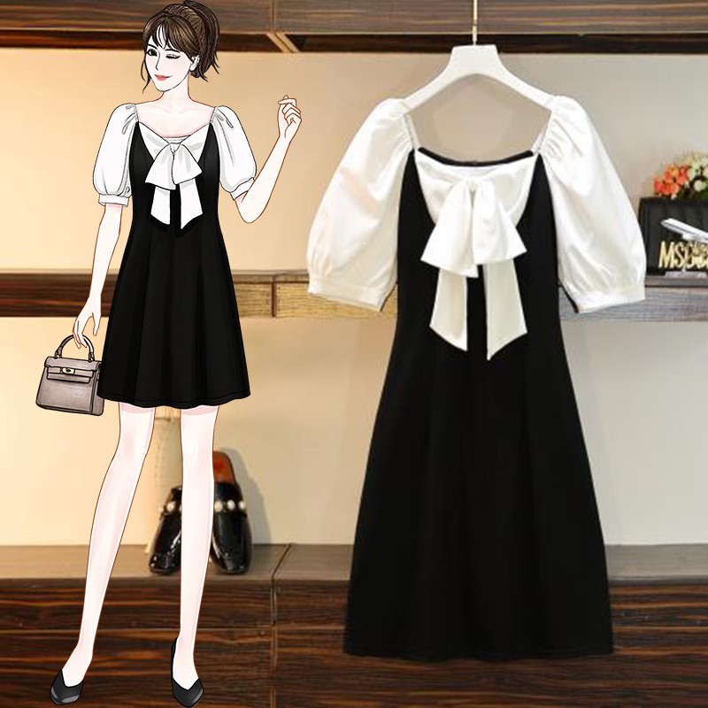 🌸Hàng Order🌸 Váy Bigsize Thắt Nơ Ngực Phối Trắng Đen Nữ Tính Cổ Điển 🌸Hàng Quảng Châu