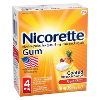 (Có bill US) kẹo gum Nicorette 100 viên 4mg date 2023 vị trái cây