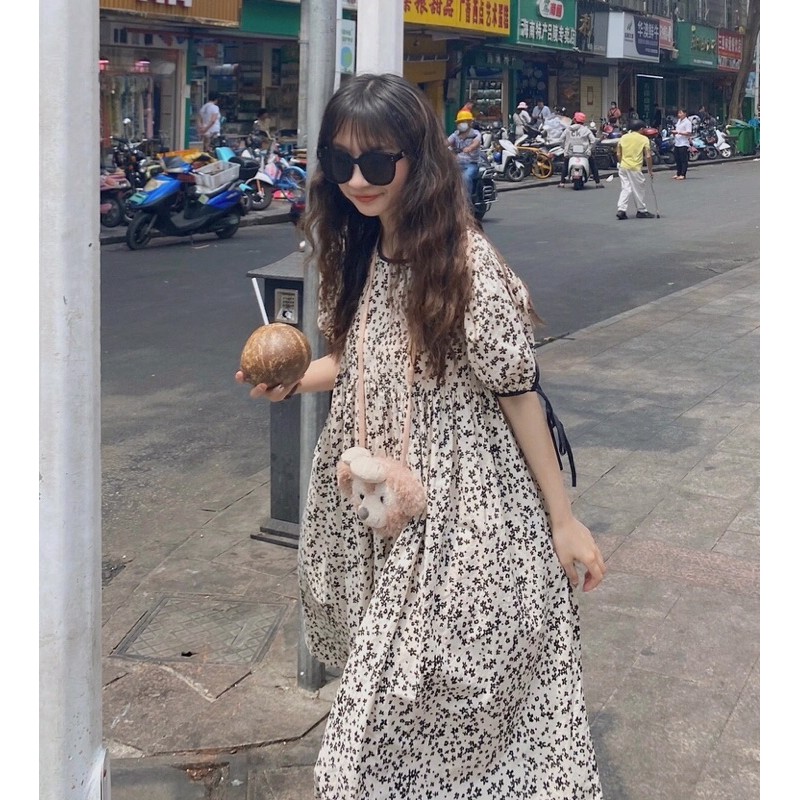 VÁY BABYDOLL HOA NHÍ TRẮNG ĐEN, TAY THẮT NƠ CỰC XINH | BigBuy360 - bigbuy360.vn