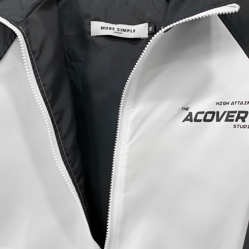 Áo Khoác Dù 2 lớp Form Rộng ACOVER màu TRẮNG  Nam Nữ Unisex  Áo Jacket dây kéo Ulzzang
