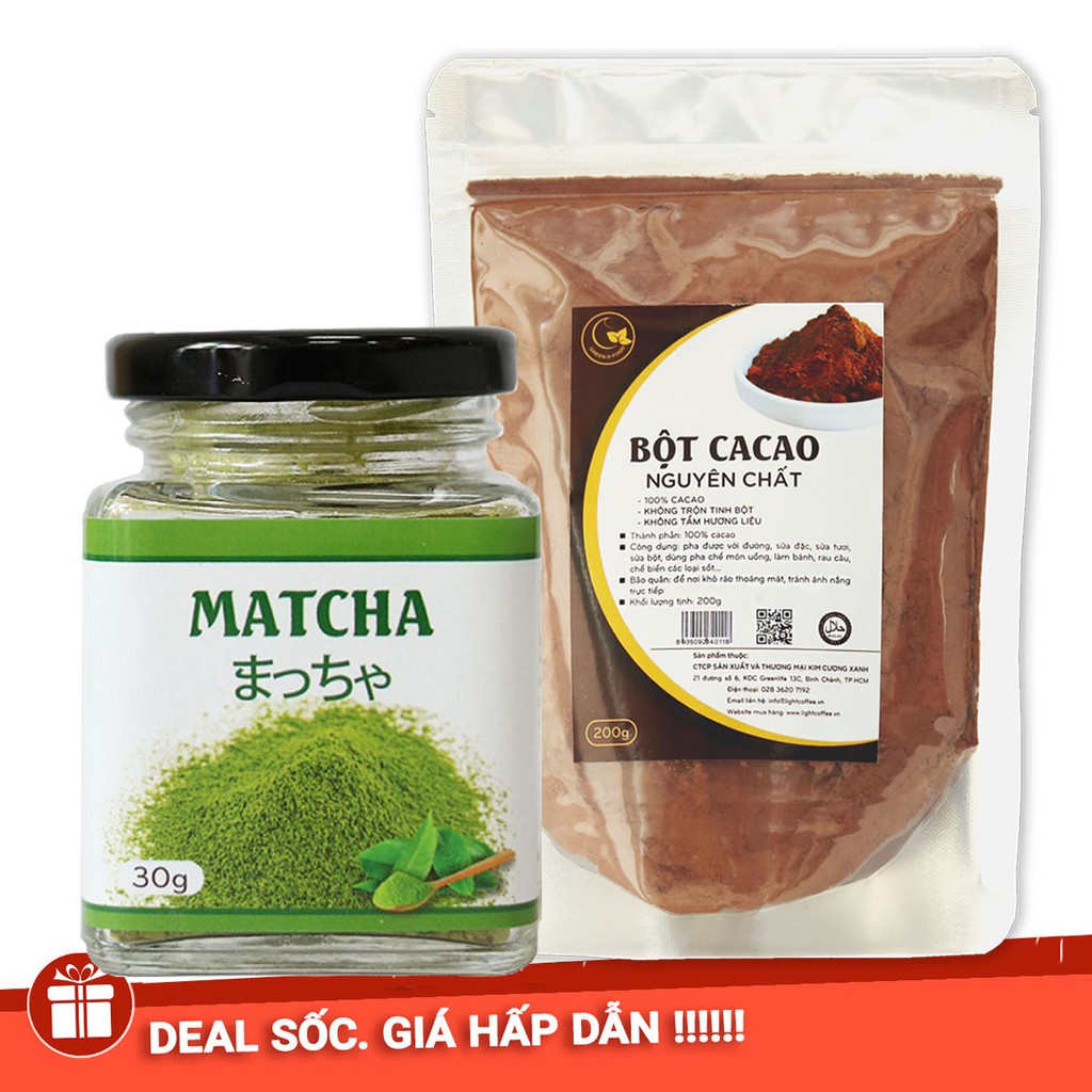 [Mã FMCGM25 - 10% đơn 150K] Combo ca cao nguyên chất 100% gói 200g + Hủ Matcha nguyên chất 100% 30g