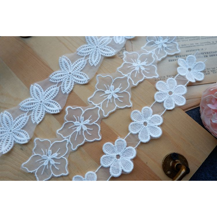 Vải lưới organza thêu hoa ren rayon rộng 4-7cm