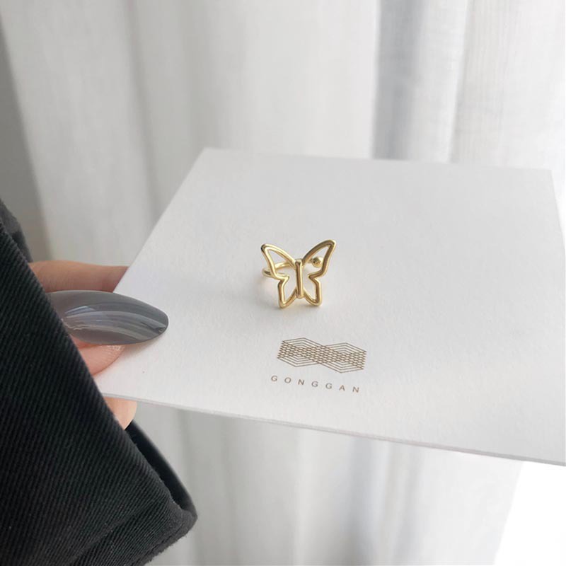 Khuyên tai kẹp vành một bên không bấm lỗ K005 bằng hợp kim mạ vàng hình cánh bướm Leous Accessories