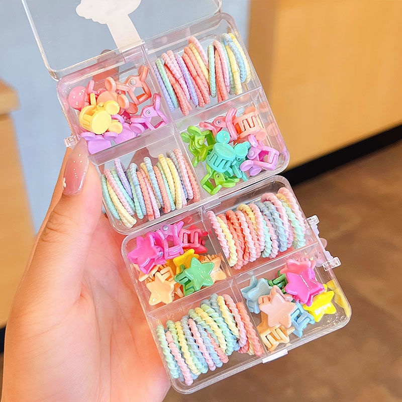 Set 40 cột tóc nhí + 14 kẹp cua nhí kèm hộp dễ thương phong cách Hàn Quốc - Selenshop
