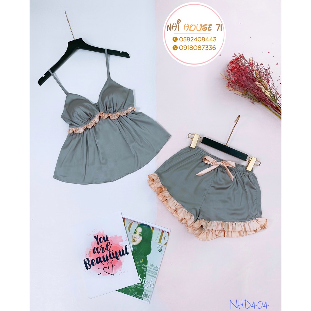 [FREESHIP 50K] Bộ Mặc Nhà Nhistore -Bộ Quần Ngắn Áo 2 Dây Cúp Ngực Phối Bèo Sexy Freesize Dưới 57kg | BigBuy360 - bigbuy360.vn