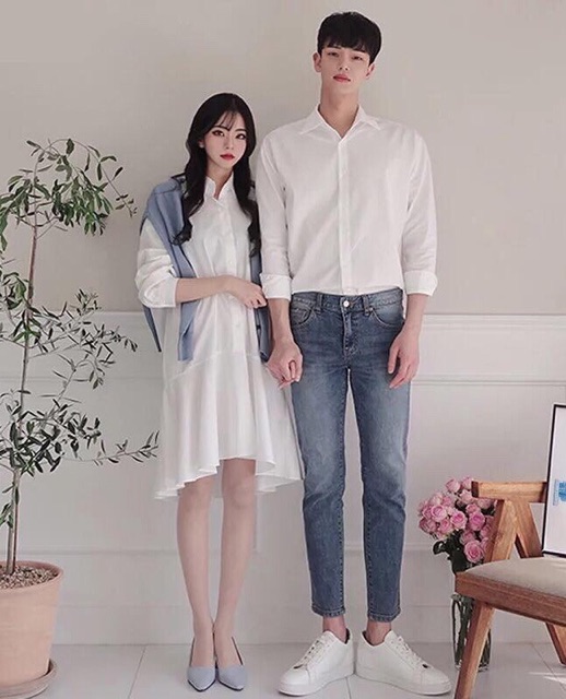 Set sơ mi nam + váy nữ