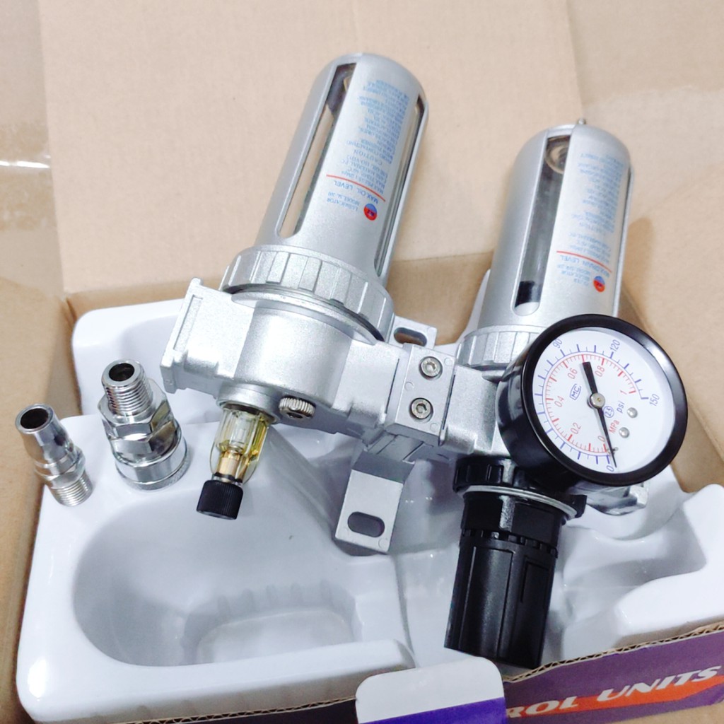 Bộ Lọc nước đôi dành cho máy nén khí ren 13mm, lọc hơi khí nén (TẶNG KÈM BỘ ĐẦU NỐI)