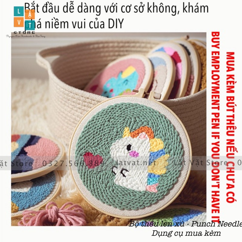 Bộ Thêu Len Xù Trang Trí Decor Kỳ Lân Sắc Màu - Punch Needle - Có Video hướng dẫn cơ bản