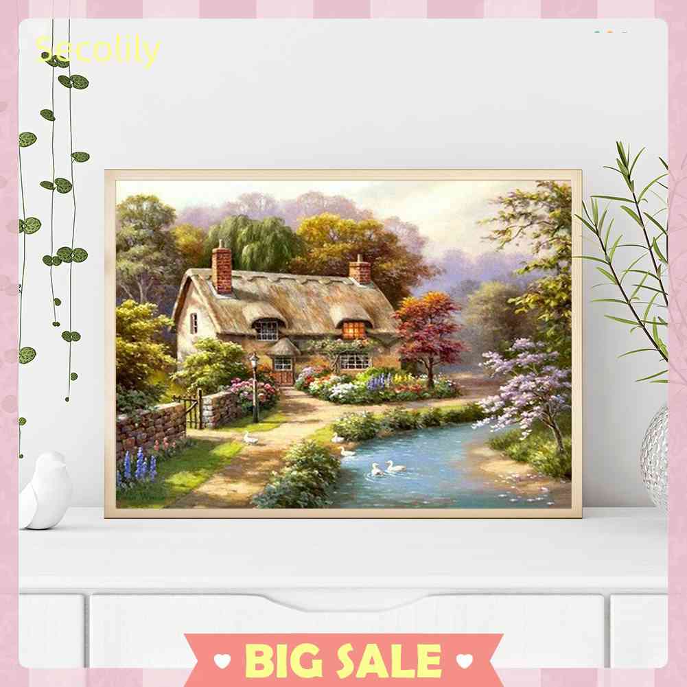 Tranh Thêu Chữ Thập Bằng Vải Canvas 11CT DIY Hình Ngôi Nhà