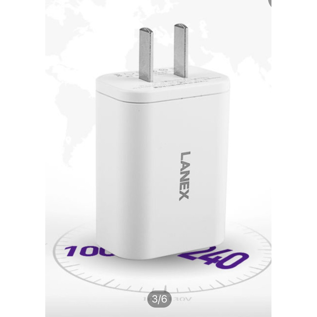 Cốc sạc nhanh Lanex LCT-Q04C 1 cổng USB 3.0A, nhựa ABS, tương thích nhiều thiết bị