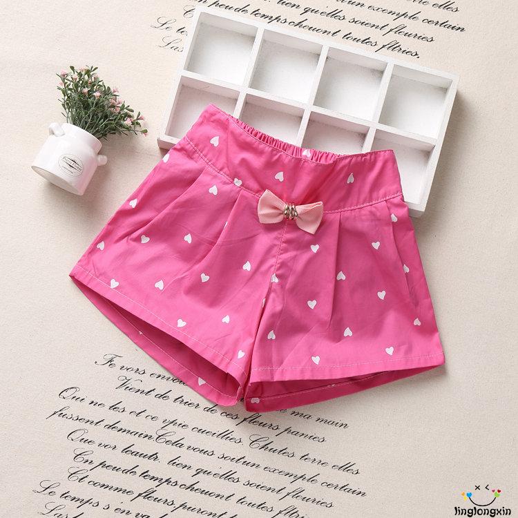 EMM-Girl’s Fashion Loose Harem Shorts Children Sweet Bow Heart Pattern Baggy Bohemia Style Short Pants