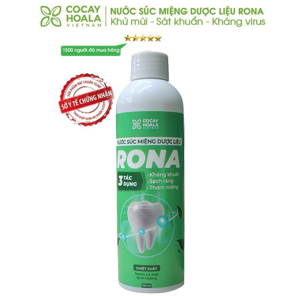 Nước súc miệng dược liệu R.O.N.A CoCayHoaLa - Khỏi lo Chảy máu chân răng, viêm lợi, hôi miệng, chai 150ml