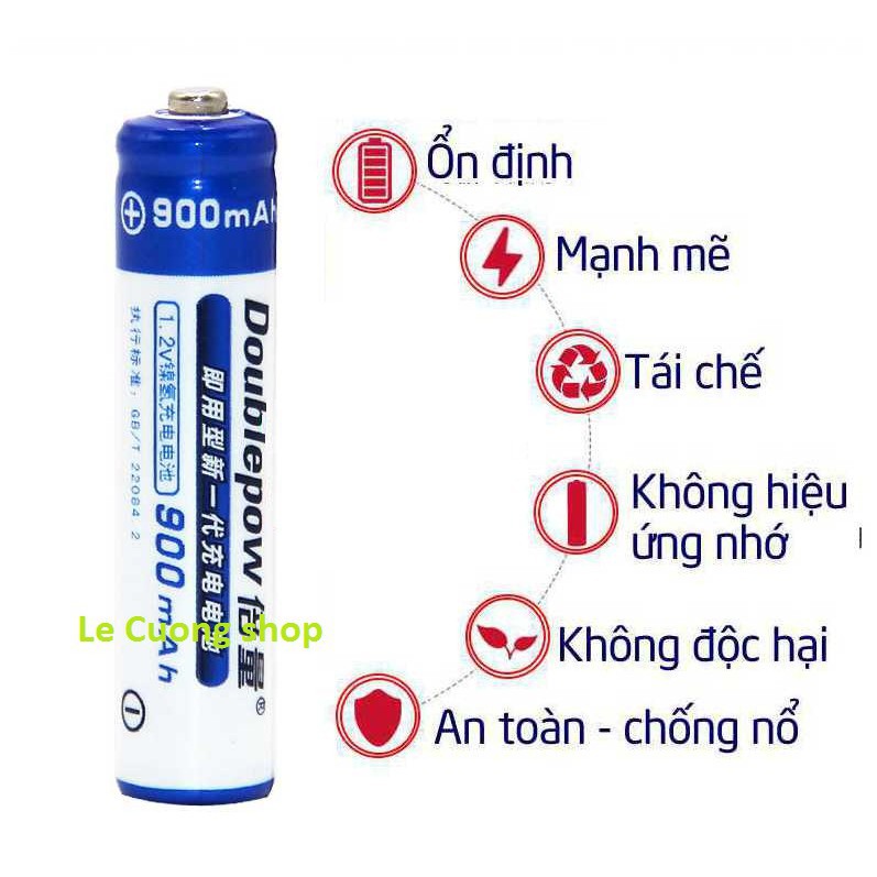 Bộ 4 pin tiểu (pin đũa )sạc AAA Doublepow 900 mAh