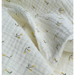 Vải xô muslin hoạ tiết cherry vàng siêu xinh