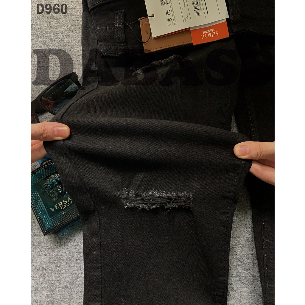 Quần jean nam quần bò màu đen rách đùi rách gối cá tính dễ phối đồ chất jean bò co dãn thoải mái vận động