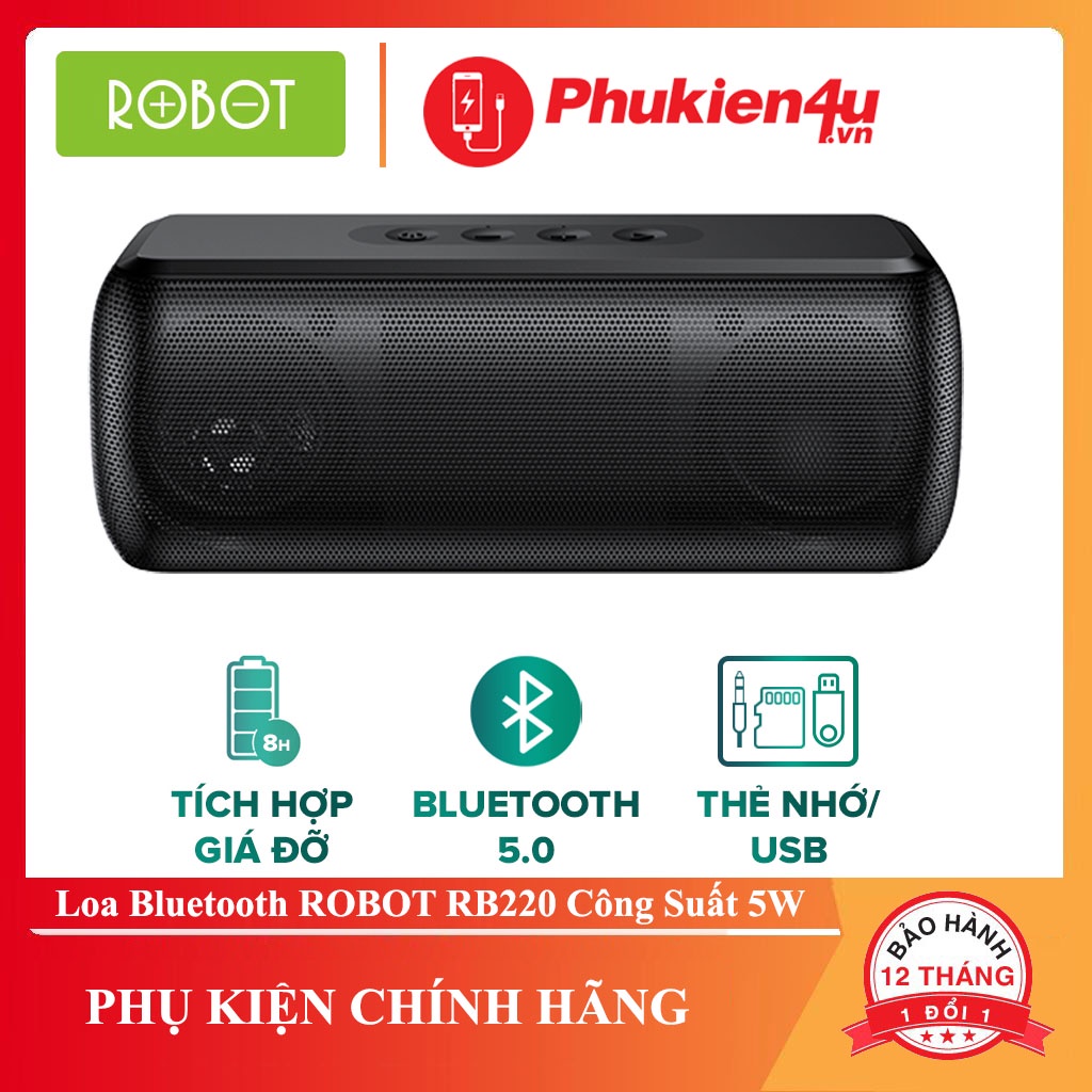 Loa Bluetooth ROBOT RB220 Công Suất 5W - Kết Nối 2 Loa Cùng Lúc - Bảo Hành 12 Tháng