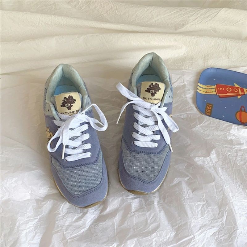 6:30PM Order Mã 023 Giày sneaker ulzzang dáng newbalance thêu hình gấu phối màu cute