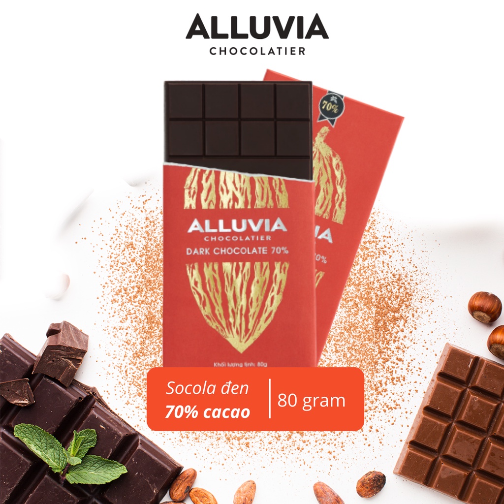 Socola đen nguyên chất 70% cacao đắng vừa ít ngọt Alluvia Chocolate Việt