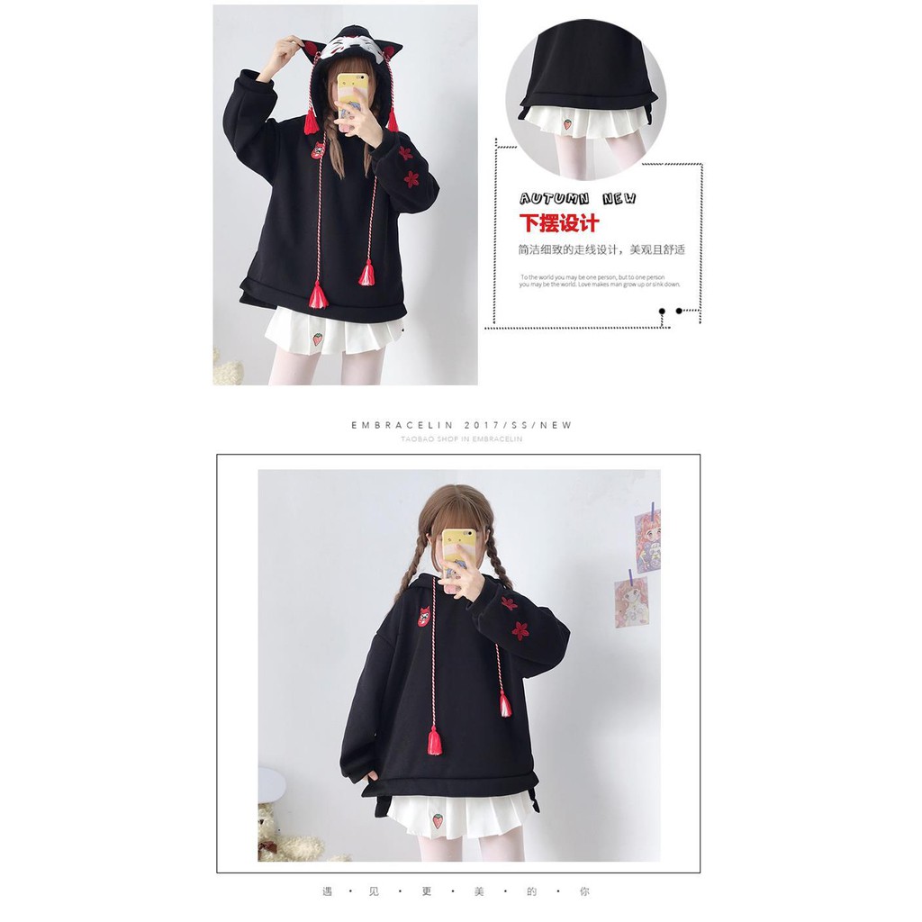 【COD & Ready stock】Áo hoodie dáng rộng thiết kế tai mèo dễ thương phong cách Nhật Bản dành cho nữ